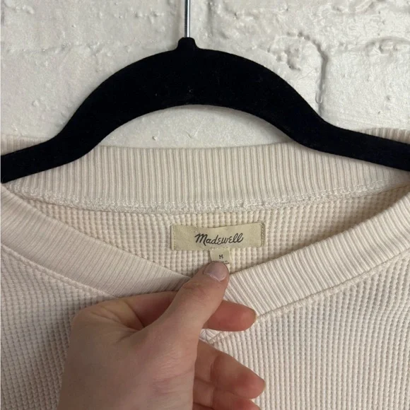 Madewell Cream Fitted V Neck Waffle Knit Shirt - Picture 3 of 3